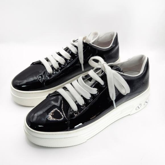 Miu Miu Women’s Sneakers Designer Luxury Streetwear Black Platform Crystal Sz 9 - Picture 2 of 12